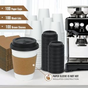 Paquete de 200 Vasos de Papel Desechables de 12 oz con Tapas y Fundas para Café Caliente, Chocolate Caliente, Cacao y Otras Bebidas - Product Image 2