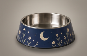 OEM Tazón para Perros de Acero Inoxidable Esmaltado Azul Medianoche con Base Antideslizante, Plato Floral con Diseño de Luna para Comida y Agua de Gatos y Mascotas, Venta al por Mayor - Product Image 4