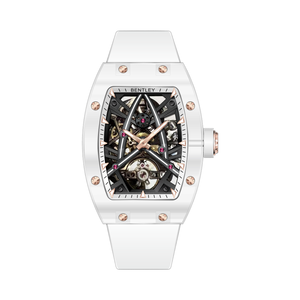 Reloj mecánico automático de lujo Diseño de doble esqueleto Forma de tonel Esfera de cristal Pantalla analógica Resistente al agua de alta calidad - Product Image 1