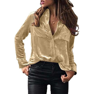 Chemisier de luxe personnalisé en velours pour femme avec col à revers et boutons – Chemise-veste décontractée haut de gamme en velours pelucheux à manches longues et double poche - Product Image 6