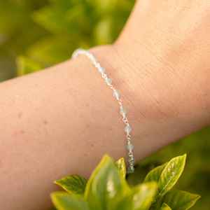 Delicate Raw Aquamarine Beaded <b>Bracelet</b> 925 Sterling <b>Silver</b> Chain March Birthstone Gemstone <b>Bracelet</b> - Product Image 2