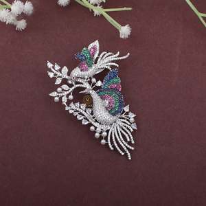 Oshin CZ Crystal Brooch Pin-Gold Plated Rhinestone Floral Animal Number Design - Product Image 2
