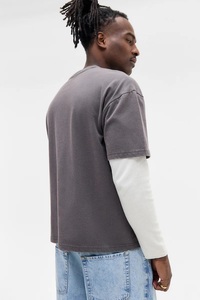 เสื้อยืดแขนยาวลายพรางสองชั้น ยูนิเซ็กส์ สีพื้น แขนยาว ผ้าฝ้าย 100% สไตล์ลำลอง ทรงโอเวอร์ไซส์ เสื้อสตรีทแวร์ - Product Image 4