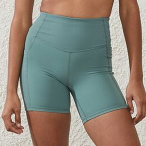 Shorts de Yoga Azules de Cintura Alta con Costuras en Contraste, Diseño Elástico en Cuatro Direcciones, Cintura Elástica, Color Sólido, Ropa Deportiva para Entrenamiento - Product Image 1