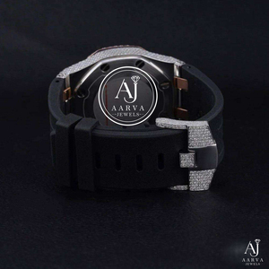 Reloj Cronógrafo Analógico de Cuarzo con Moissanita Helada, Correa de Acero Inoxidable, Cierre de Mariposa, Incrustaciones de Diamantes Negros ETA, Lujo Casual - Product Image 3