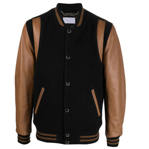 Custom Brand Merchandising Leather Varsity Bomber Jacket Leather Sleeves Premium Blank Design Button Closure Outdoor Use - Product Image 1