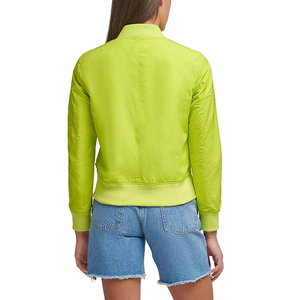 Chaqueta Bomber Verde Menta para Mujer, Manga Larga, Cierre de Cremallera, Cuello Alto, Estilo Casual, Color Sólido, Largo Regular - Product Image 3