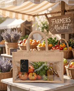 Sacs fourre-tout urbains écologiques en jute, vente en gros, logo personnalisé imprimé, sacs de courses réutilisables, poignée supérieure en sangle de coton, cadeau UT-120 - Product Image 2