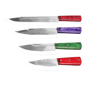 Ensemble de 4 couteaux de boucher en acier inoxydable avec manches en bois rouge, violet et vert, couteaux de cuisine robustes pour couper la viande - Product Image 1