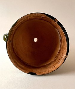 Jardinière antique française de Castelnaudary du XIXe siècle, pot en terre cuite vert émaillé, décoration rustique vintage pour la maison, vase - Product Image 3