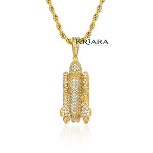 Pendentif Navette Spatiale en Argent 925 Plaqué Or 18K avec Diamant de Laboratoire Rond, Style Hip-Hop Unisexe, Idéal pour le Quotidien - Product Image 2