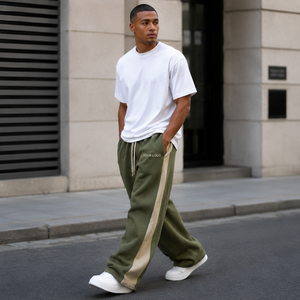 <b>Men's</b> Loose Fit Wide Leg <b>Lounge</b> <b>Pants</b> Breathable High-Waisted Cotton Fleece Drawstring Waist Custom Embroidery Winter Factory - Product Image 2
