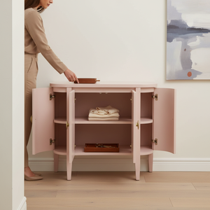 Mueble de Almacenamiento Moderno de Roble Macizo, Consola Lateral Curva, Diseño Minimalista, Aparador Compacto, Consola Redondeada, Color Blanco, Ecológico - Product Image 3