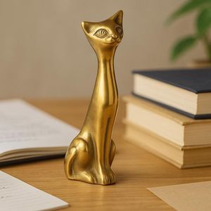 Sculpture décorative de luxe en laiton Royal Brass Cat pour centre de table, console de salle à manger et décoration intérieure - Product Image 6