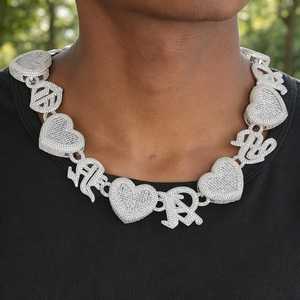 Collier Statement Unisexe de Luxe en Moissanite Taille Cœur, Chaîne à Maillons en Argent 925 Plaqué Rhodium, Bijou - Product Image 3