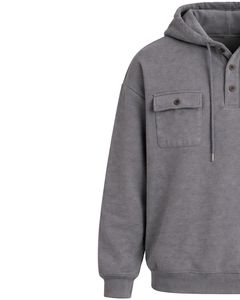 Sweat à capuche gris pour homme avec patte de boutonnage, double poche poitrine, style streetwear décontracté, fabricant OEM personnalisé - Product Image 2