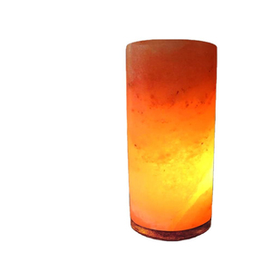 Lampe de chevet en sel rose de l'Himalaya naturel sculpté en forme de cylindre, avec base en bois d'acacia, testée en laboratoire, certifiée CE et Halal, pour la décoration de la maison. - Product Image 1