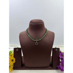 Indian Ethnic Zoya Victorian Delicate Gold-Plated Steel Bridal Necklace & Earring Set - Product Image 2