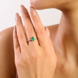 Anillo para Mujer con Esmeralda Natural de Forma Ovalada y Diamante Redondo, Piedra de Nacimiento de Mayo, Joyería Fina Hecha a Mano, Accesorios al por Mayor - Product Image 2