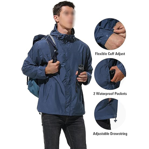 <b>Men's</b> Hooded Waterproof Windbreaker Jacket Solid Color Casual Polyester Lightweight Spring Outdoor Wear with Drawstring Pocket - Product Image 4