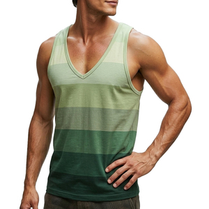 Débardeur Homme Rayé de Haute Qualité, Col en V Profond, Coupe Slim, Imprimé Personnalisé, Vêtement Décontracté d'Été - Product Image 1