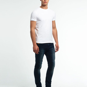 Camiseta de Manga Corta para Hombre, Cuello Redondo, Ajustada, de Algodón Blanco, Estilo Casual, Tejido Jersey - Product Image 1