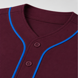 Camiseta de Béisbol Personalizada Color Granate con Ribete Azul, Nombre y Número Personalizados en la Parte Delantera, Manga Corta, para Hombre Adulto, Transpirable, de Secado Rápido, 100% - Product Image 3