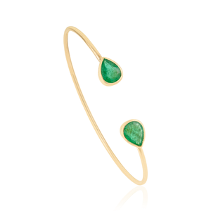 Wholesale Factory Price Handmade Pear Cut Emerald Gemstone Flexible Cuff <b>Bangle</b> Stackable Jewelry For Unisex 14K Yellow <b>Gold</b> - Product Image 3