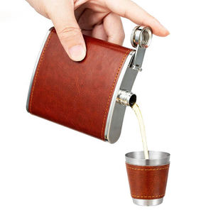 Juego de Regalo de Vino Ecológico a Prueba de Fugas, de Acero Inoxidable, Envuelto en Cuero, Marca Imra Impex, con Vaso de Chupito y Embudo, Personalizable para Camping - Product Image 3