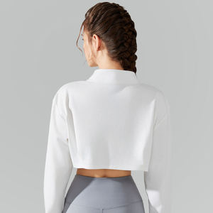 ZULARI IMPEX Women's Cropped Long Sleeve <b>Zip</b>-<b>Up</b> Jacket Solid Color Fitted Activewear Polyester Gray and <b>White</b> Sportswear - Product Image 5