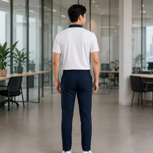 <b>White</b> Short Sleeve Uniform Shirt with Navy <b>Trousers</b> Breathable Cotton Seamless Fusing Needle Detection for Adults Unisex - Product Image 4