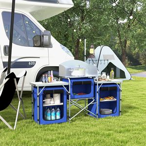 Portable Blue Folding <b>Camping</b> <b>Kitchen</b> Fabric Cupboards Windshield PC Aluminum Table for BBQ Picnic Includes Bag-Garden Style - Product Image 2