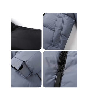 Chaqueta Acolchada con Capucha para Hombre, Diseño Color Block, Cierre de Cremallera, Relleno de Plumón, Uso Casual de Invierno, Largo Regular, Exterior de Poliéster Grueso - Product Image 4