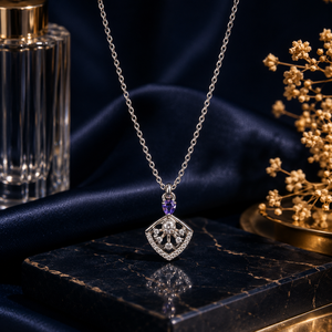 Collier pendentif bouclier minimaliste vintage avec accents de zircon en forme de poire, chaîne à maillons micro-incrustés pour femme, cadeau par Namivaa - Product Image 1