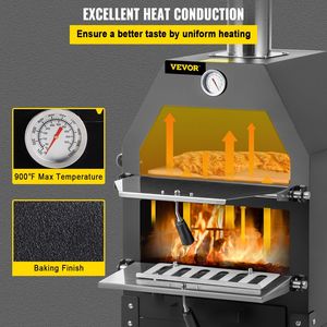 Forno per Pizza da esterno a 2 strati da 12 \ "forno a legna 700 °F temperatura Max pizzaiolo a legna forno Barbecue 2 ruote rimovibili - Product Image 4