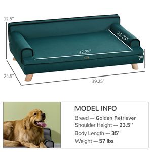 Divano Sostenibile per Cani di Taglia Grande, Morbido Letto per Animali Domestici con Gambe in Legno e Rivestimento Lavabile, Comodo per Dormire, Colore Teal - Product Image 3