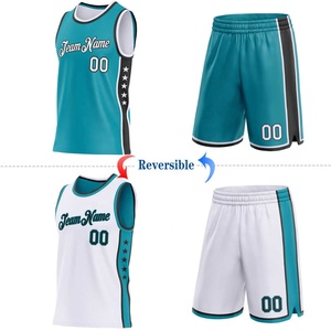 Conjunto de Uniforme de Baloncesto Reversible Personalizado, Color Verde Azulado y Blanco, Malla Sublimada, Absorbe la Humedad, Unisex, Nombre del Equipo 00, Patrón 3D - Product Image 2