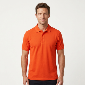 Men's <b>Orange</b> Solid <b>Polo</b> Shirt Short Sleeve Casual 100% Cotton Knitted Breathable Regular Fit - Product Image 4