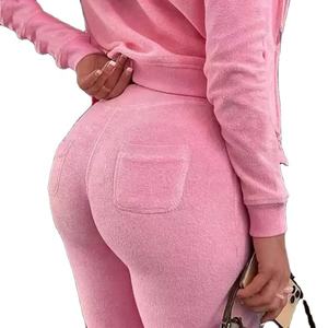 2024 ensemble de vêtements de détente personnalisé confortable bambou Modal coton côtelé vêtements de salon gilet court sweat-shirt pantalon deux 2 pièces ensemble pour les femmes - Product Image 1