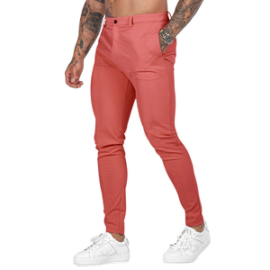 Pantalon décontracté pour homme, coupe slim, couleur unie, avec fermeture à boutons, tissu tissé respirant, gris clair - Product Image 2