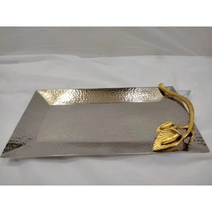 Discounted Price Oval Gold Plated Decorative <b>Tray</b> With Floral Branch Design Modern Style Single Piece - Product Image 4