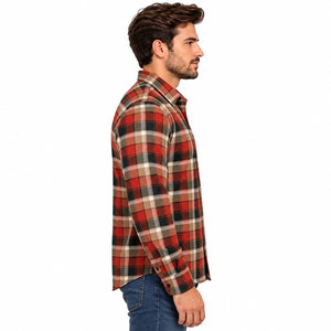 <b>Men's</b> <b>Red</b> Plaid Flannel <b>Shirt</b> Long Sleeve Button Up Casual Flannel <b>Shirt</b> With Chest Pocket - Product Image 4