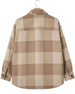 Chemise-veste en flanelle à carreaux personnalisée pour homme, beige kaki, manches longues, boutonnée, décontractée, chaude pour l'hiver, vente en gros - Product Image 2