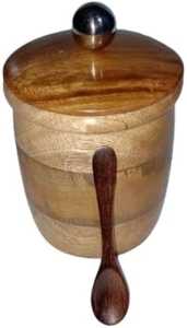 Pot de rangement en bois d'acacia avec couvercle, récipient de rangement de cuisine en bois fait main, pot à épices en bois naturel, rangement alimentaire décoratif - Product Image 1