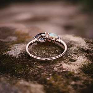 Vintage <b>Sandstone</b> Opal Engagement Ring Art Deco Moissanite Wedding Band Pear Cut 3 Stone Unique Bridal Ring - Product Image 2