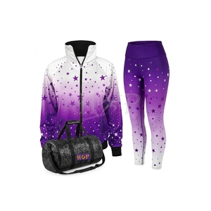 Conjunto de chaqueta de calentamiento, leggings y bolsa para danza y porristas; ropa de práctica para porristas, chaqueta, leggings y bolsa de lona. - Product Image 1