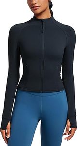 Vêtements de sport pour femmes, noirs, à demi-zip, manches longues, couleur unie, respirants, en polyester et élasthanne, coupe ajustée, col montant, avec poches - Product Image 4