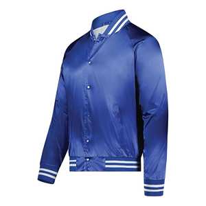 Chaqueta universitaria de satén personalizada para hombre, abrigo de bombardero de béisbol bordado, cuello levantado, botones a presión delanteros, venta al por mayor, OEM/ODM para invierno - Product Image 2