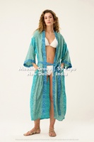 Robe kimono longue en soie à imprimé cachemire pour femme avec ceinture à nouer – Robe de plage et de piscine – Assortiment