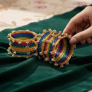 Highest Selling Viral Trendy Multicolor Golden Kashmiri Jhumki <b>Bangles</b> <b>Set</b> Bridal Wedding Party Wear Premium Wholesale Price - Product Image 5